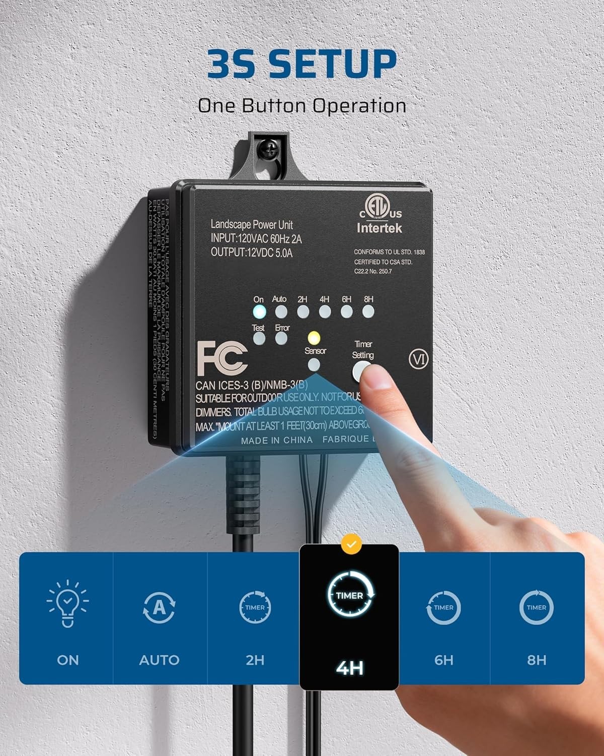 Outdoor Low Voltage Transformer with Timer & Photocell