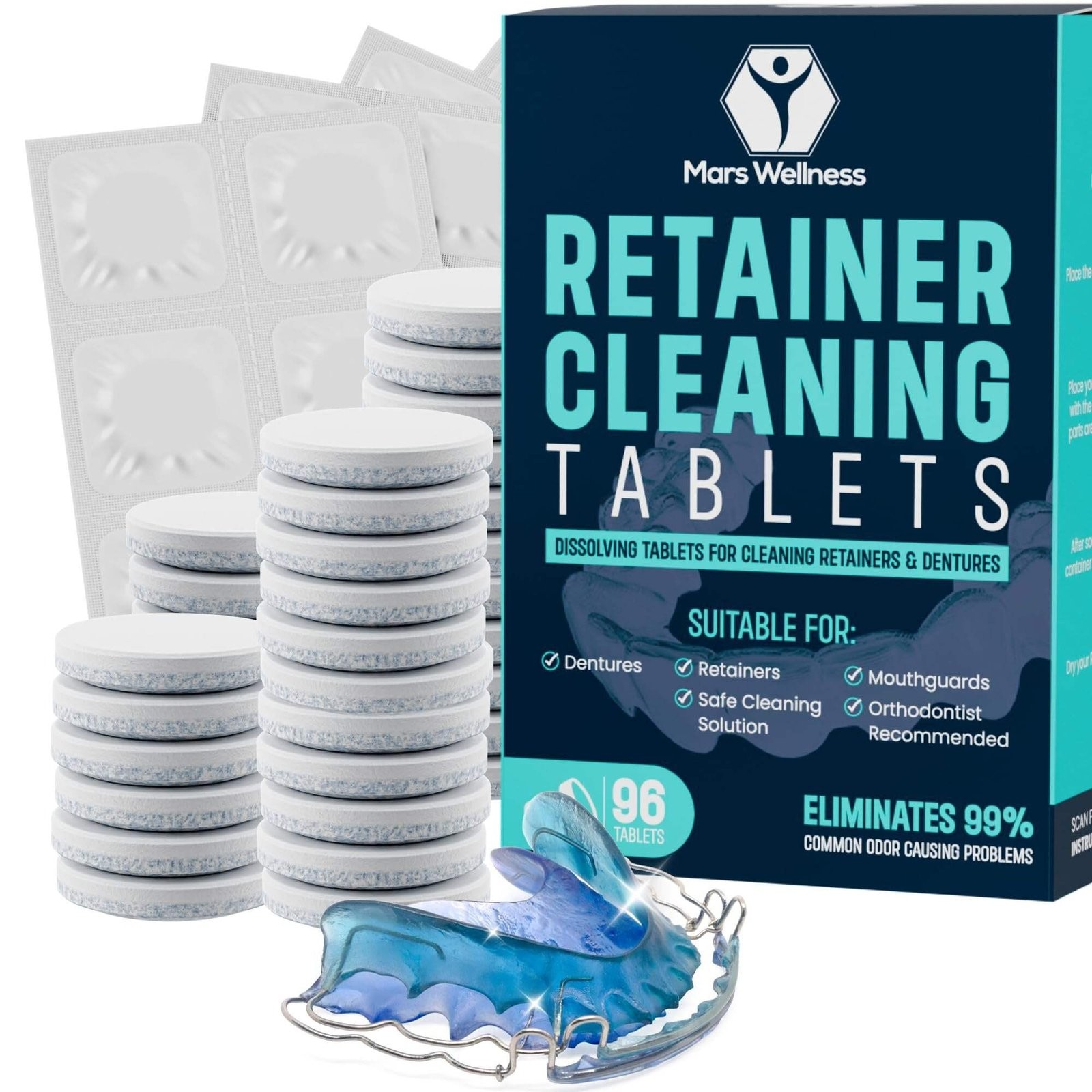 Mars Wellness Retainer Cleaner Tablets - 96 Count Denture Cleaning Tablets,...