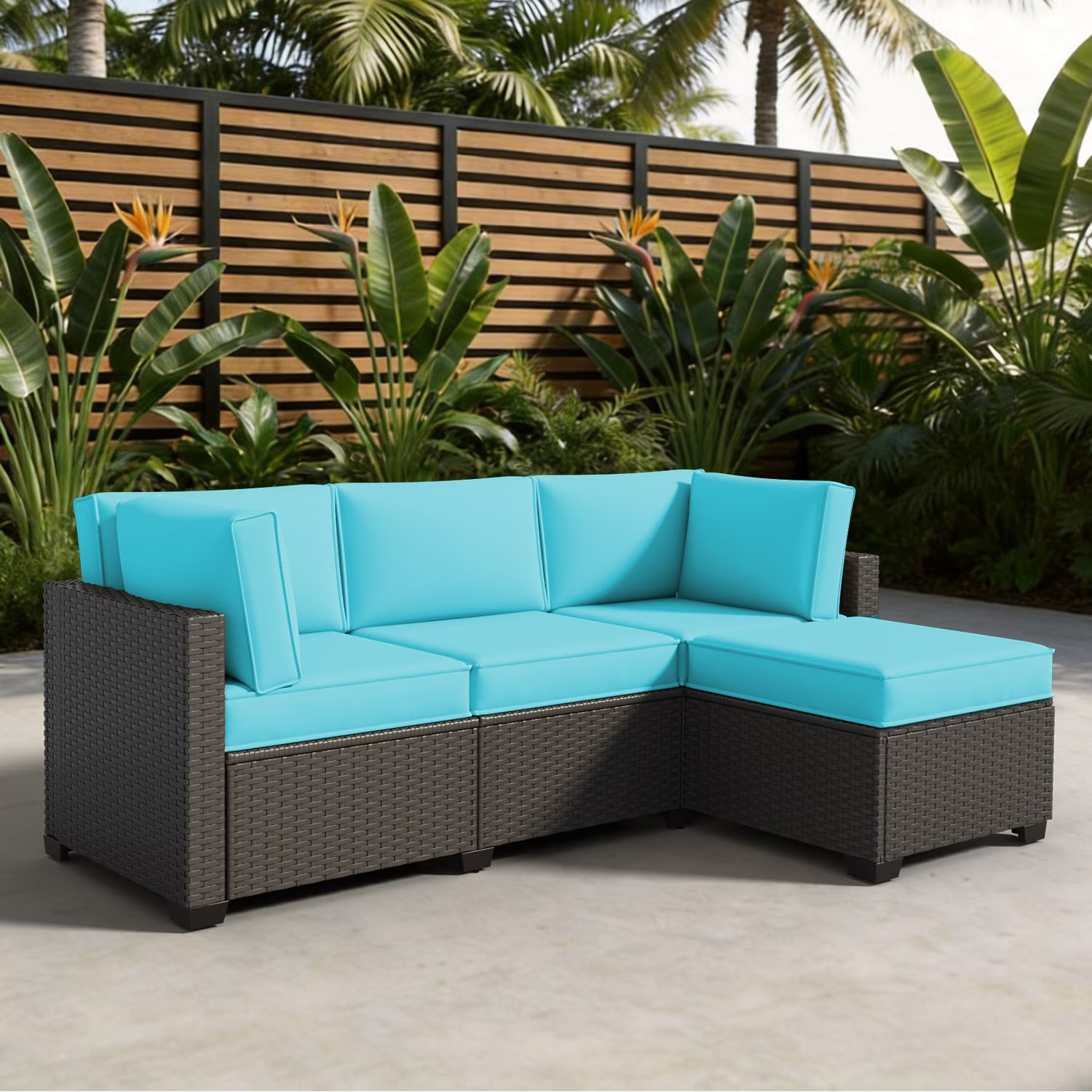4-Person Sky Blue Outdoor Sectional Sofa Cushions,
