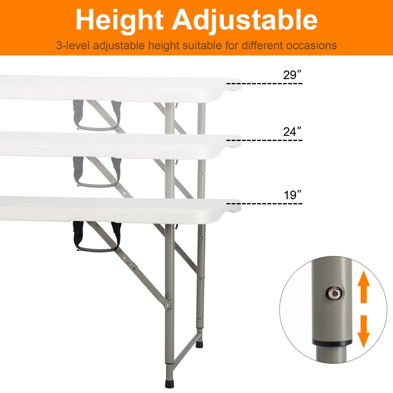 4' Heavy Duty Plastic Folding Table Center Fold Height Adjustable Indoor Outdoor