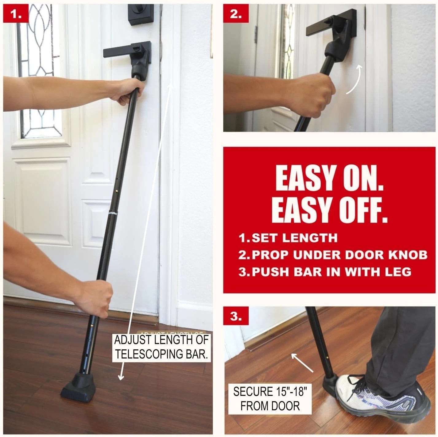 Versatile Iron Security Bar Set - Adjustable Door Stopper & Lock Bar - 2 Pack