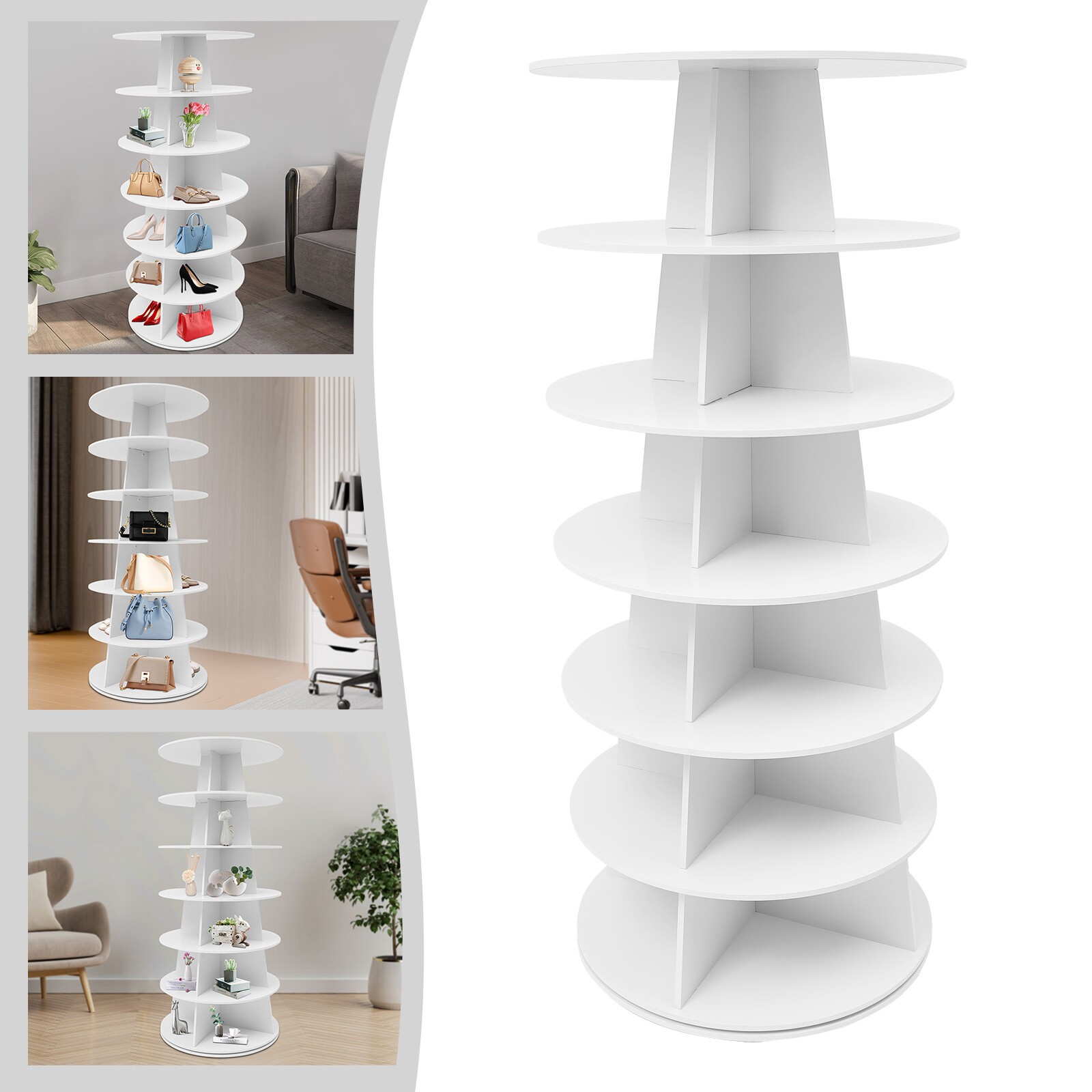 7-tier Rotating Shoe Rack, 360° Revolving Shoe Organizer White Floorstanding New