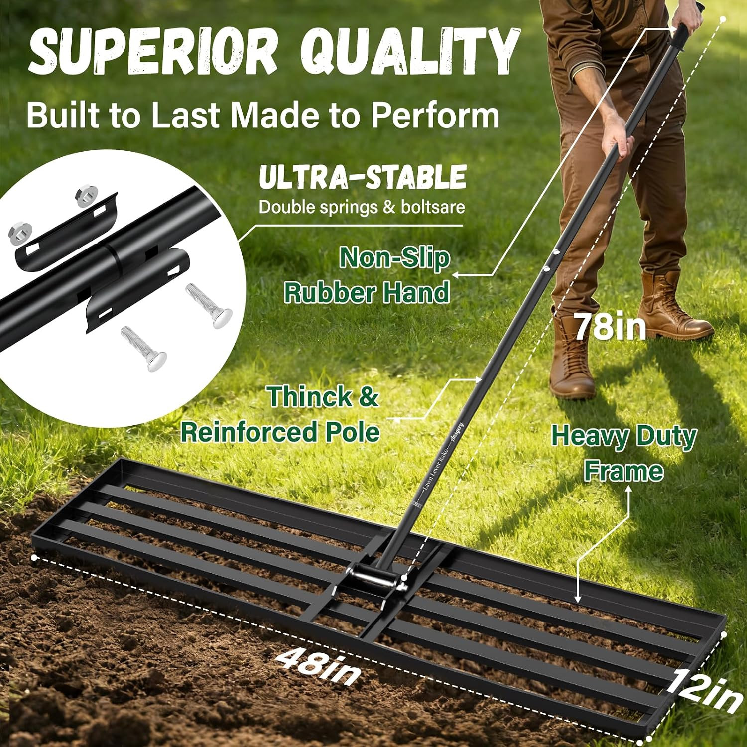 48X12 Inch Lawn Leveling Rake,Leveling Rake 78" Long Handle, Yard Level Rake,Hea