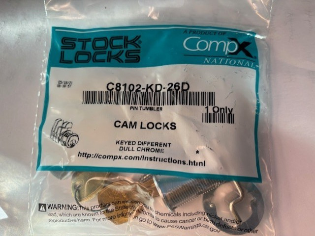 Stock Locks CompX C8102-KD-26D Pin Tumbler Cam Locks Keyed Different Dull Chrome