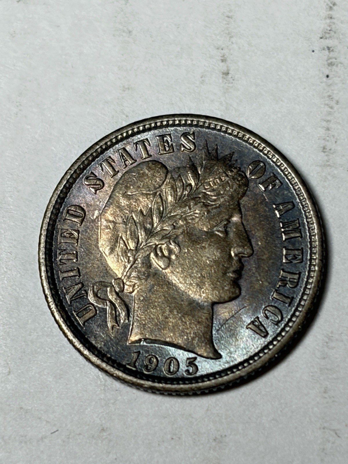 1905 Barber Dime Toned