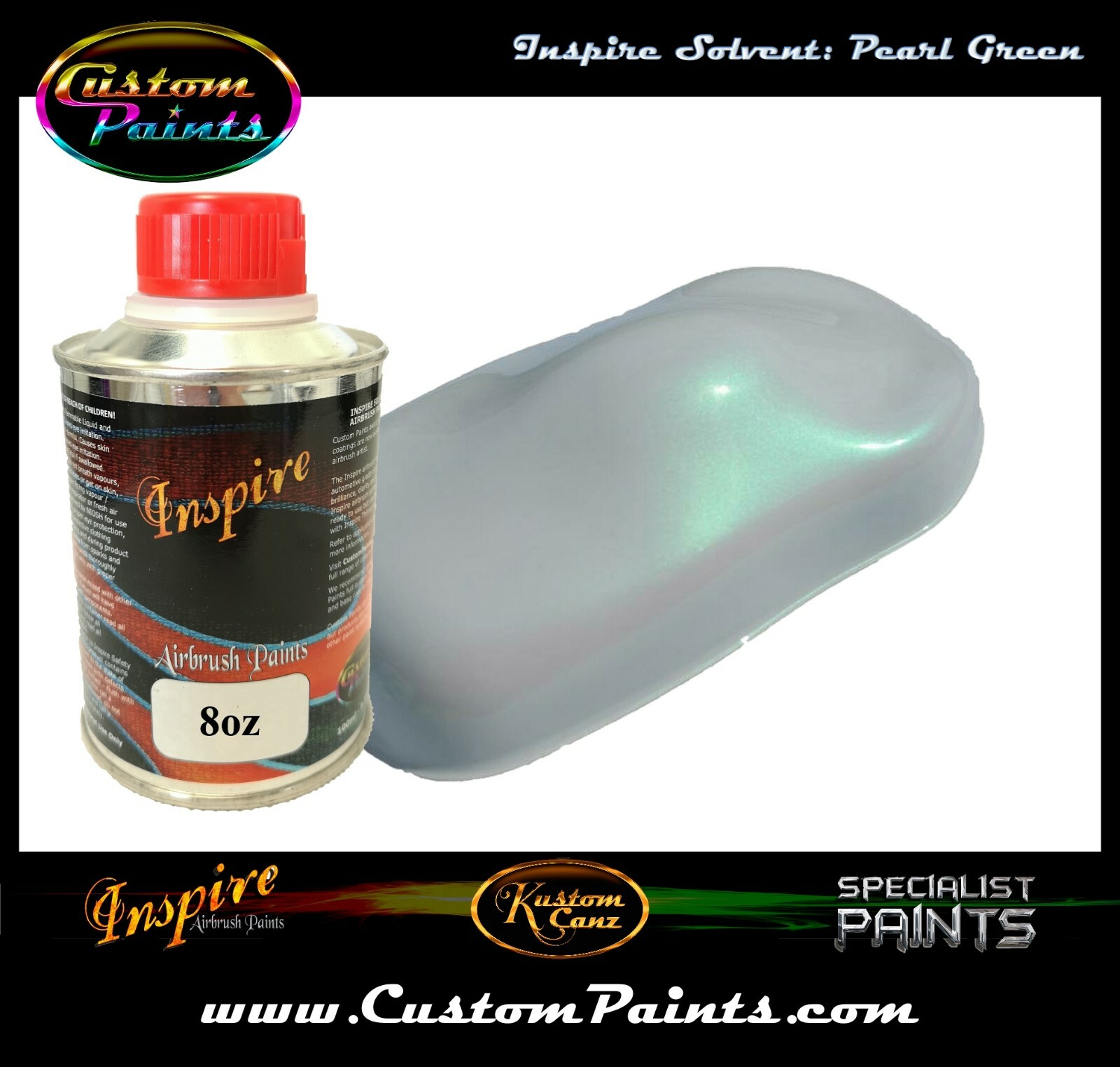 INSPIRE AIRBRUSH PEARL GREEN 8oz (SOLVENT), CUSTOM PAINT, HOK, ARTIST, HOT ROD