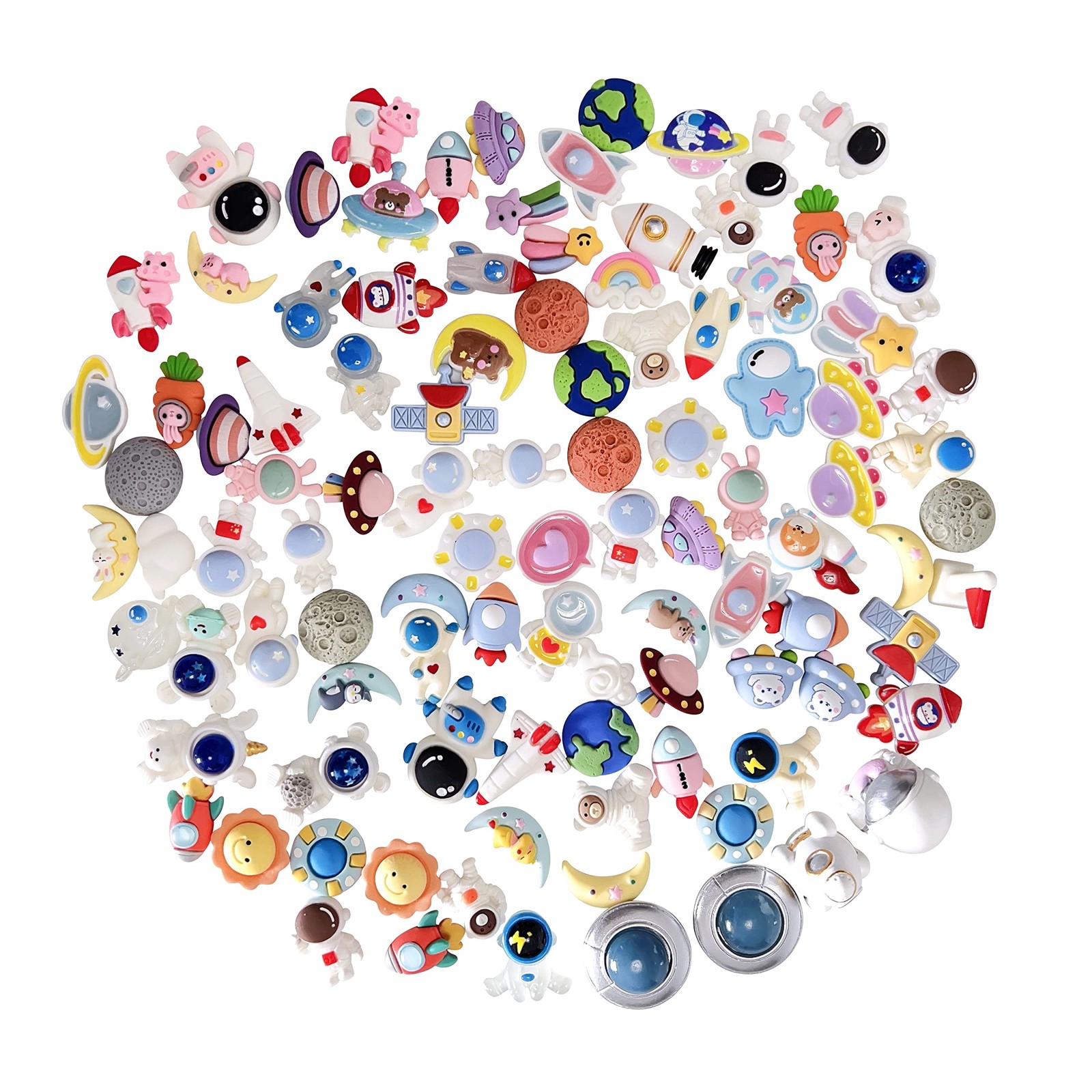 100pcs Mini Space Planet Astronaut Decoration Mixed Flatback Resin Sets for D...