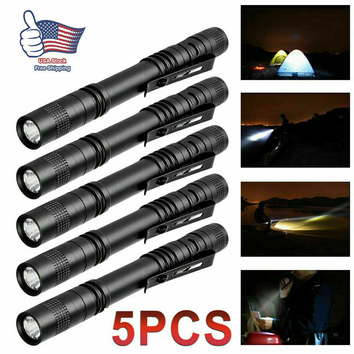5PCS  LED Flashlight Clip Mini Light Penlight Pen Torch Lamp Portable NEW