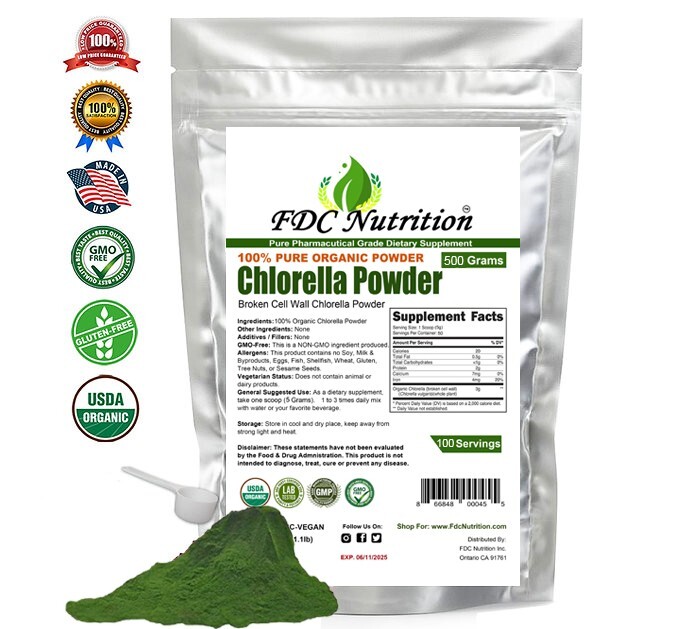 FDC  Organic Chlorella Powder, 1lb, Non GMO, Gluten Free, Broken Cell Wall