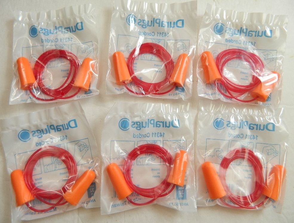 DURAPLUGS SOFT FOAM CONTOURED SHOOTING CORDED PLUGS EARPLUGS 6 PAIRS LOT, 32 dB!