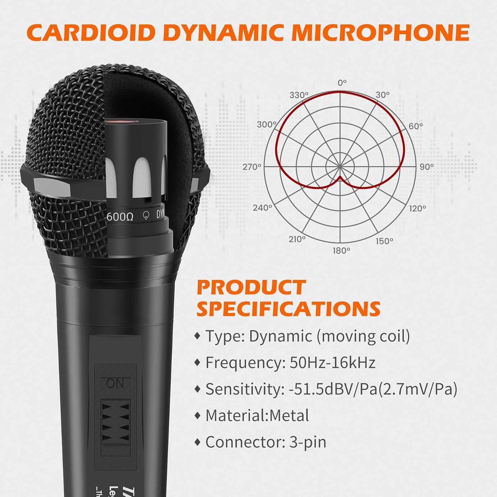 talomen L52-B Wired Microphone with XLR Cables, Cardioid Dynamic Mic