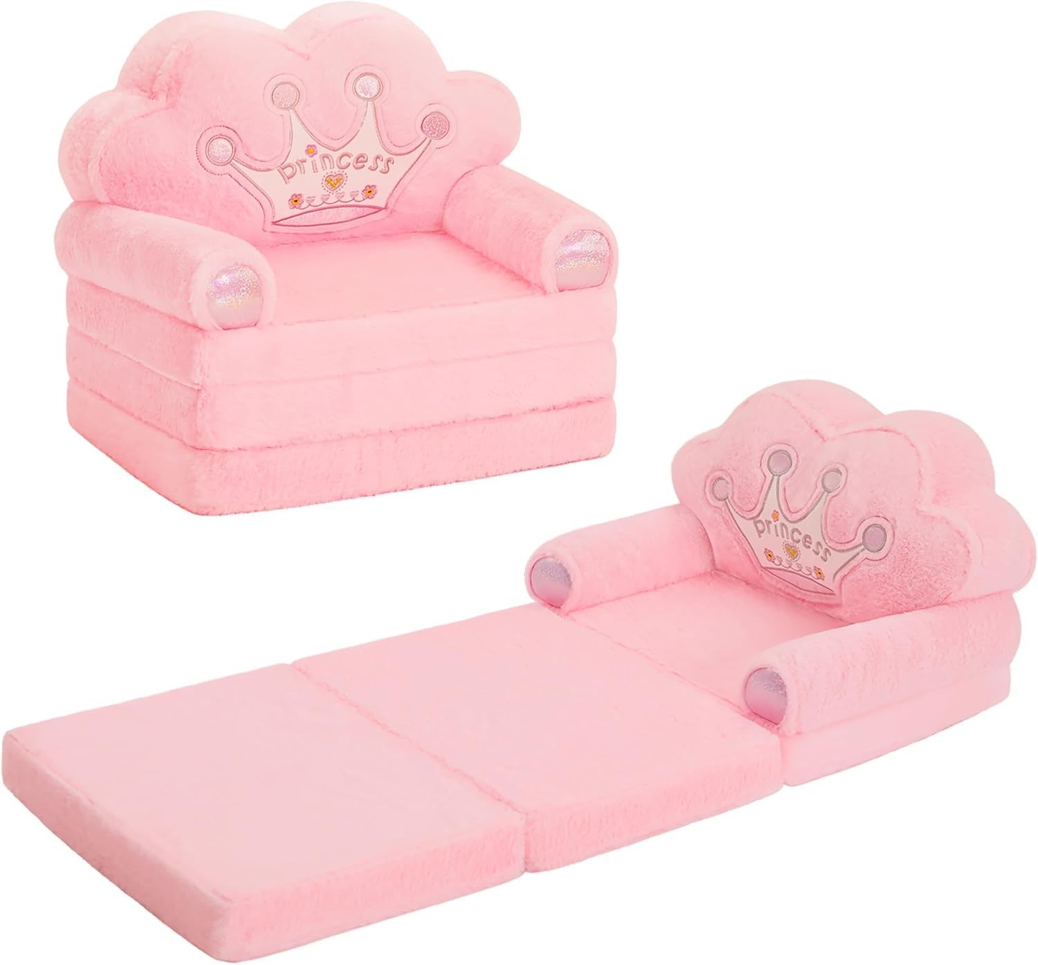 Toddler Chair Comfy，Foldable Princess Couch for Girl, Toddler Recliners for K...