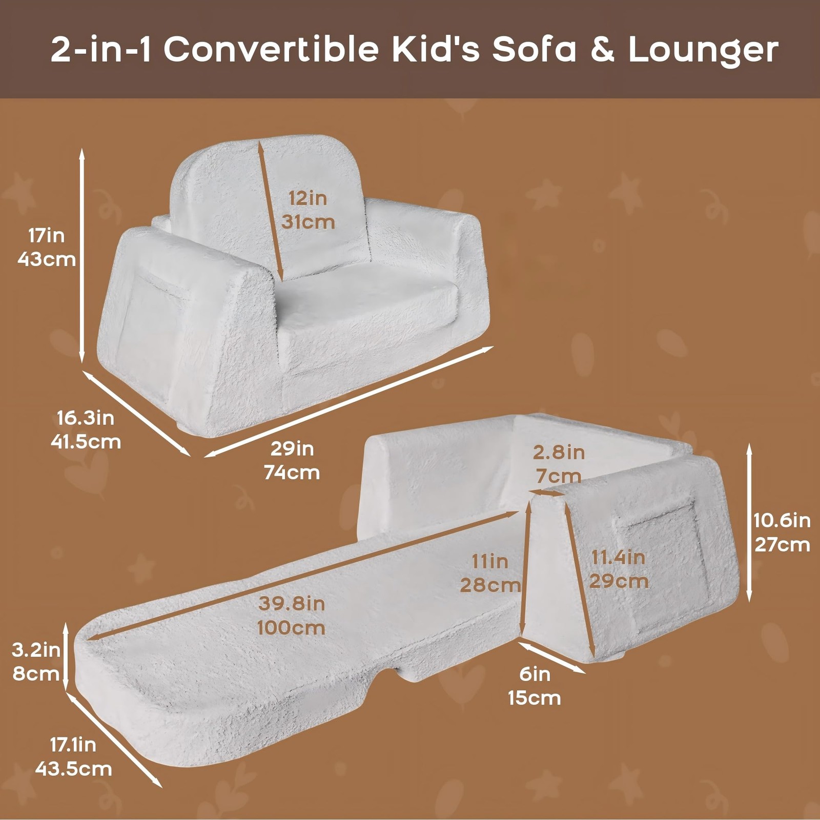 Extra-Wide Kids Sofa for Toddlers, 2-in-1 Convertible Memory Foam Couch to Lo...