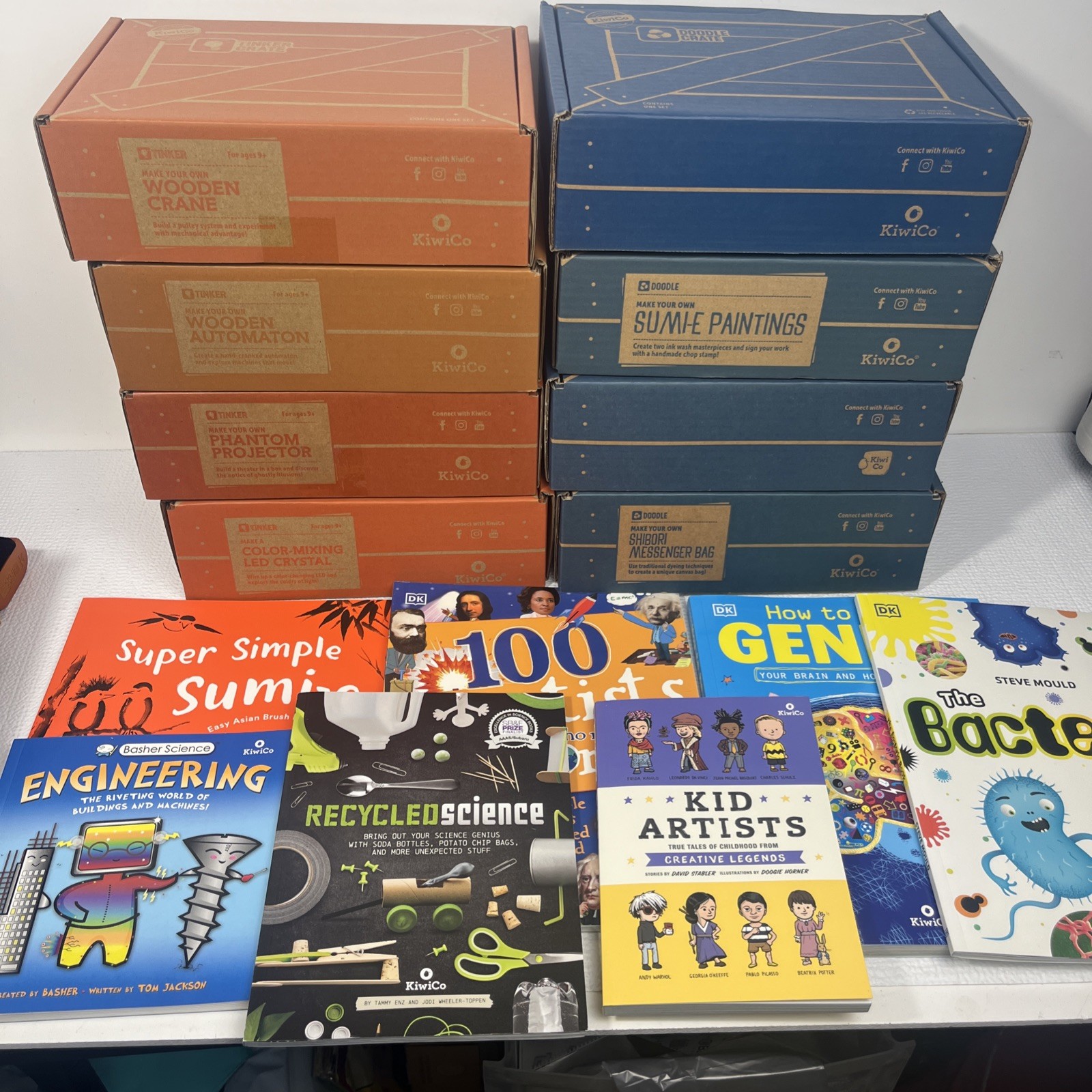 Lot of 8 Kiwi Co. Variety of Tinker, Doodle & Books Educational Activity Crates