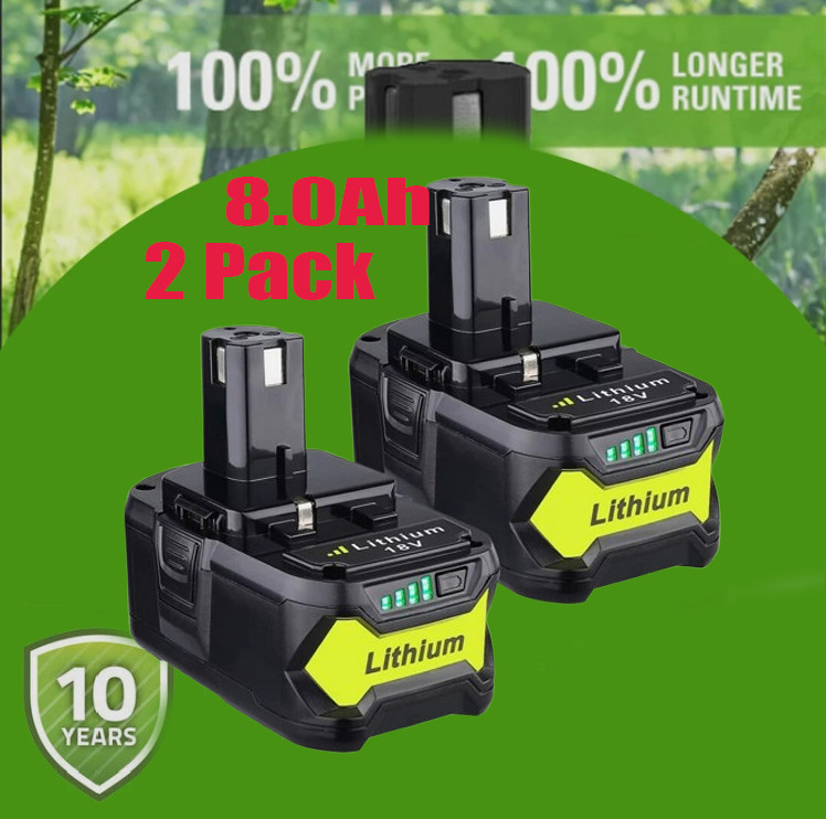 2 PACK 8.0AH Battery 18V For Ryobi One+ Plus P108 Lithium RB18L50 RB18L40 US