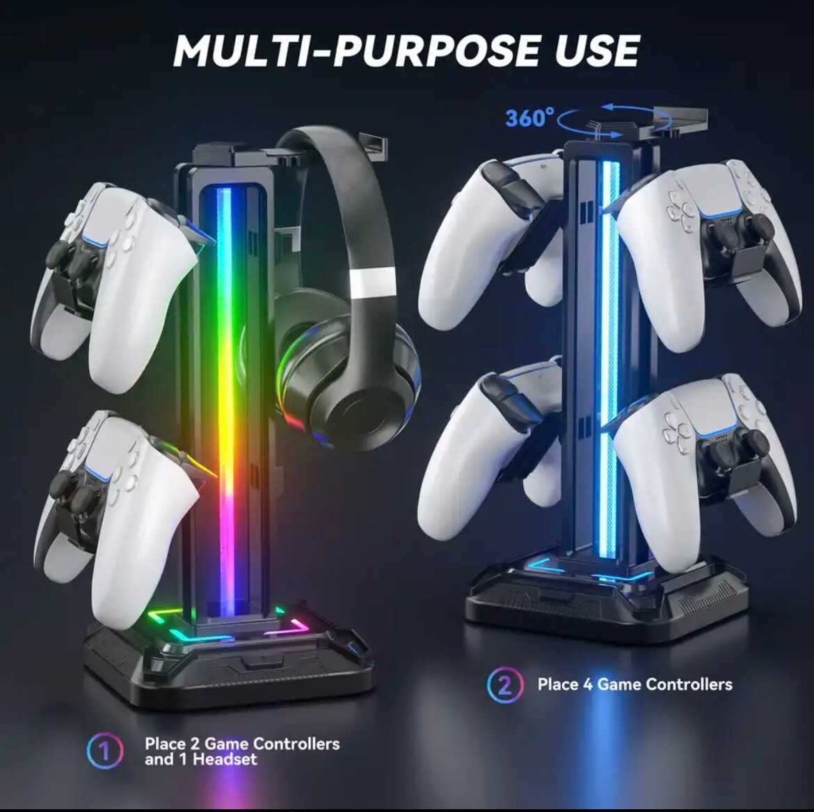 RGB Universal Game Controller And Headset Stand Display Holder For Desk 9 Colors