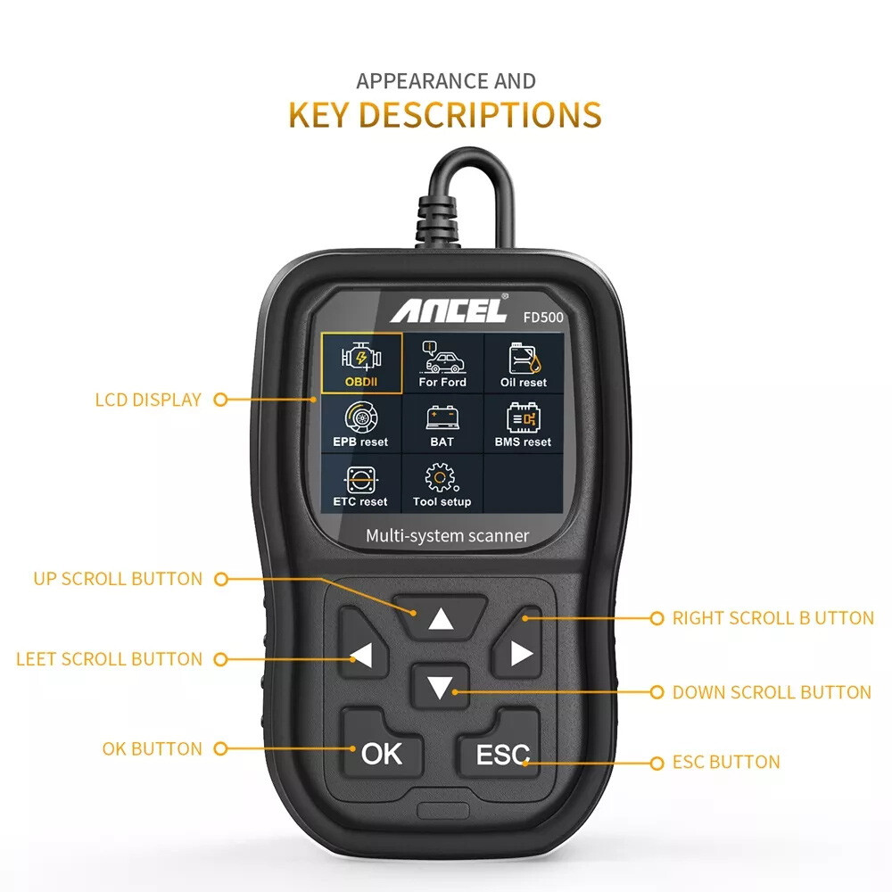 ANCEL FD500 for Ford Car All System OBD2 Scanner Diagnostic Tool EPB & Oil Reset