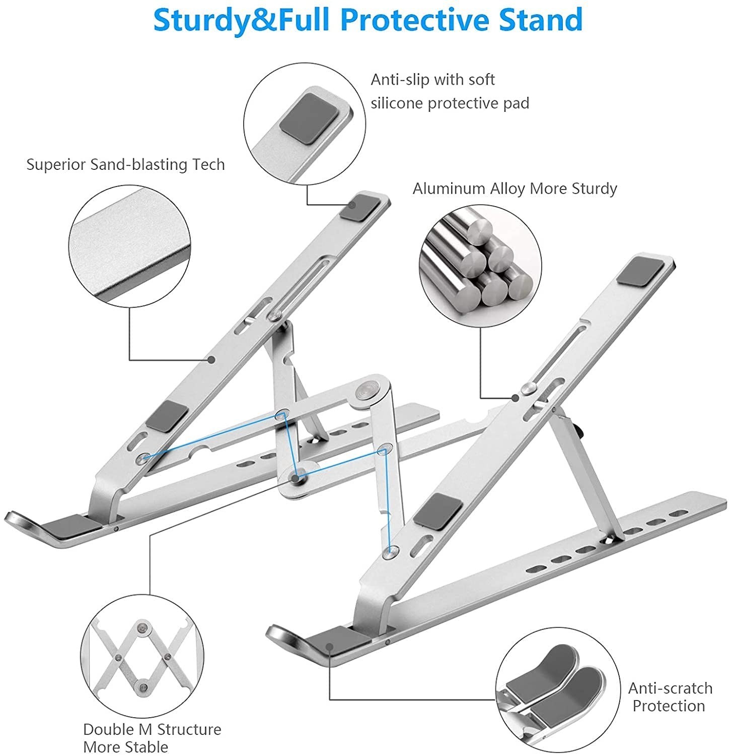 Leeboom Adjustable Laptop Stand, Foldable Aluminum Riser, Silver