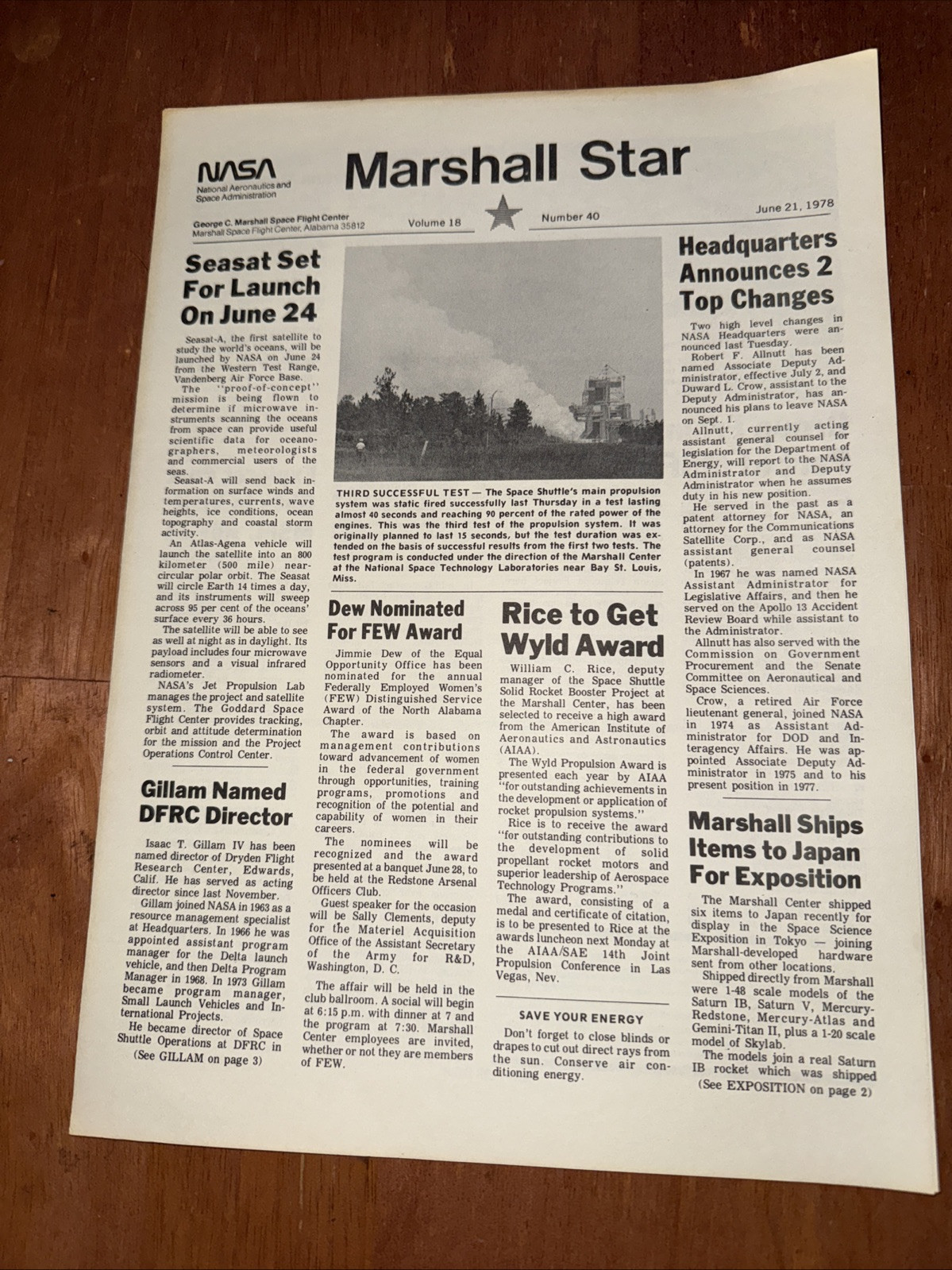Marshall star NASA volume 18 number 40 June 21, 1978