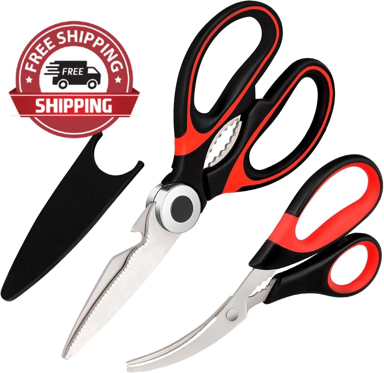 Tijeras de Cocina Acero Inoxidable, Juego 2 Pzs Multiusos para Carne y Verduras