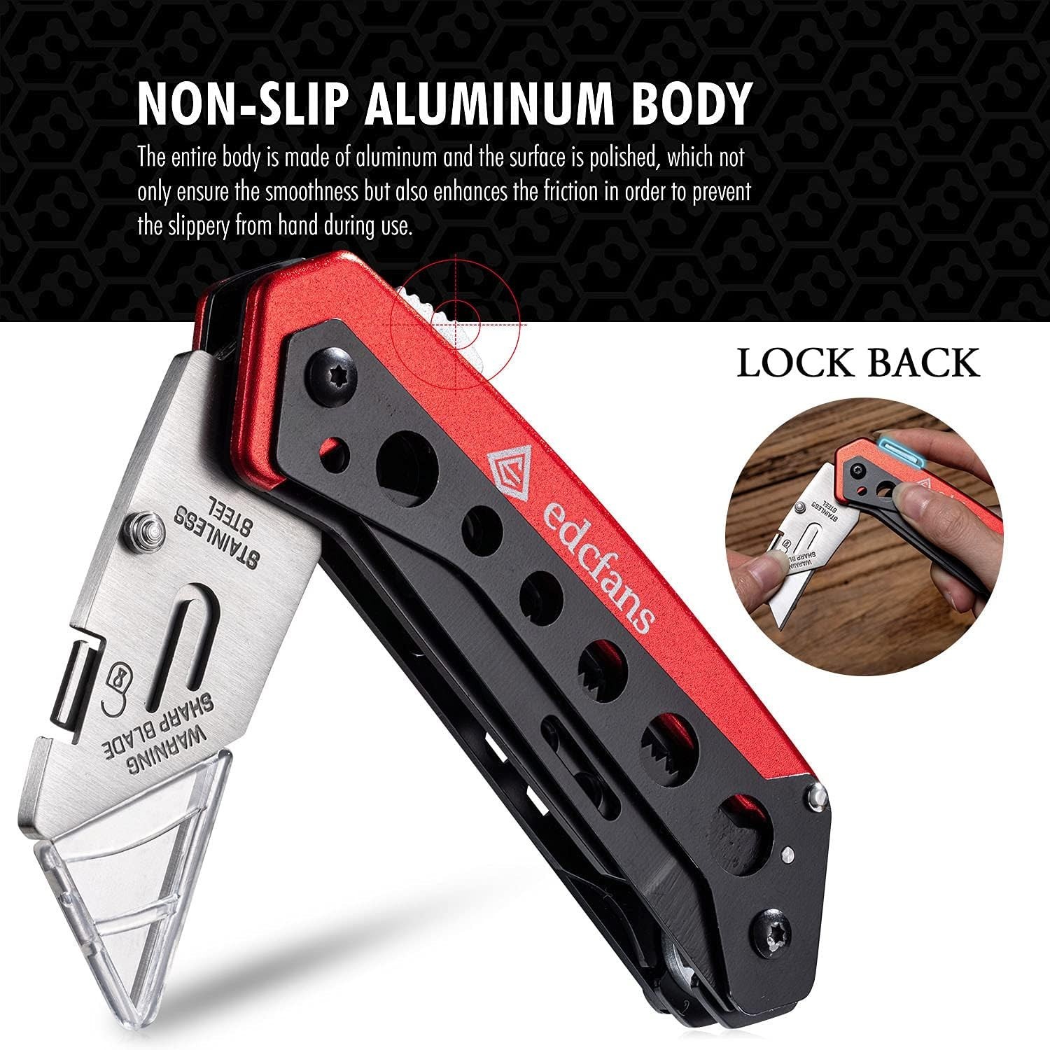 Multicolor Folding Utility Knife with Box Cutter, Saw and Screwdriver Features