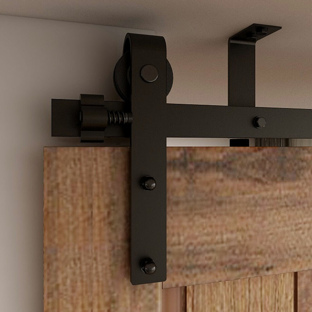CCJH 4-16FTCeiling Bracket Mount Sliding Barn Door Hardware Track Kit Heavy Duty