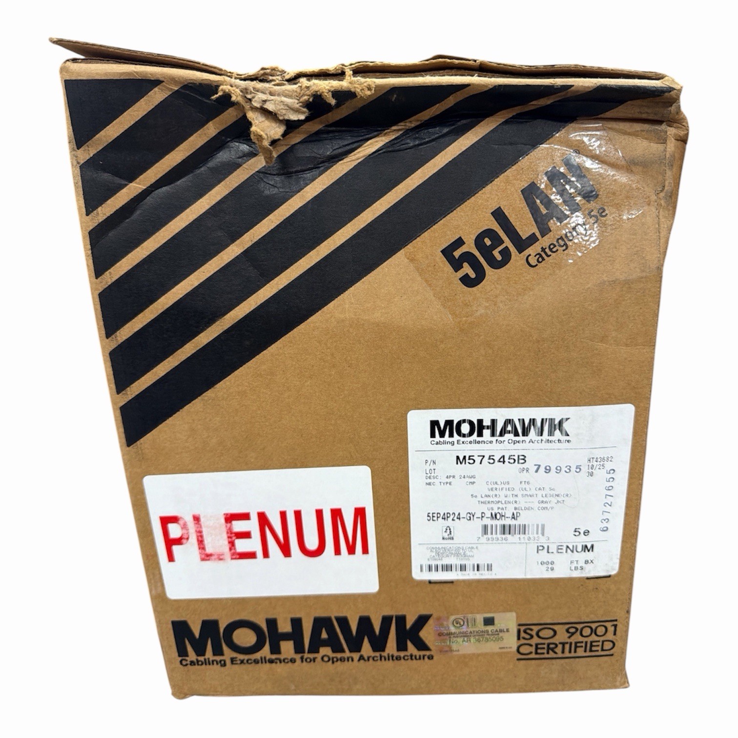 1000' Mohawk 5EP4P24-GY-P-MOH-AP-1000FEET Cat 5e LAN 4P 24AWG UTP Plenum Cable