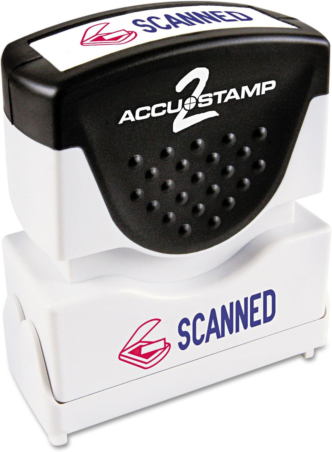 2 035606 Pre-Inked Shutter Stamp with Microban, Red/Blue, Scanned, 1 5/8 X 1/2
