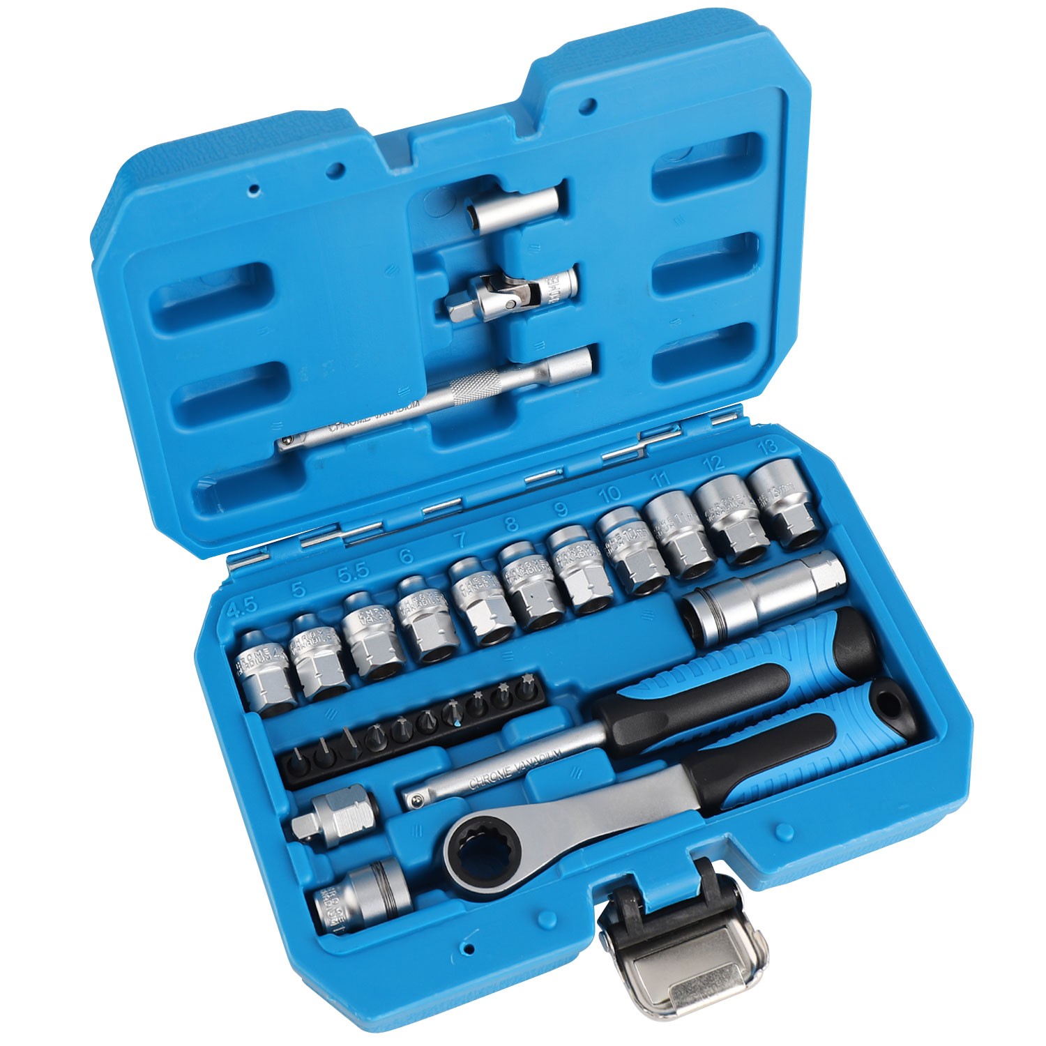 29PCS Pass Through Socket Set 1/4 Inch Drive Impact Wrench Kit Deep Socket Tools
