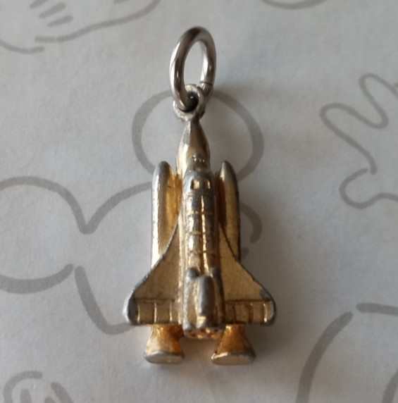 NASA Space Shuttle Charm 3D Pendant Gold Tone Vintage Souvenir