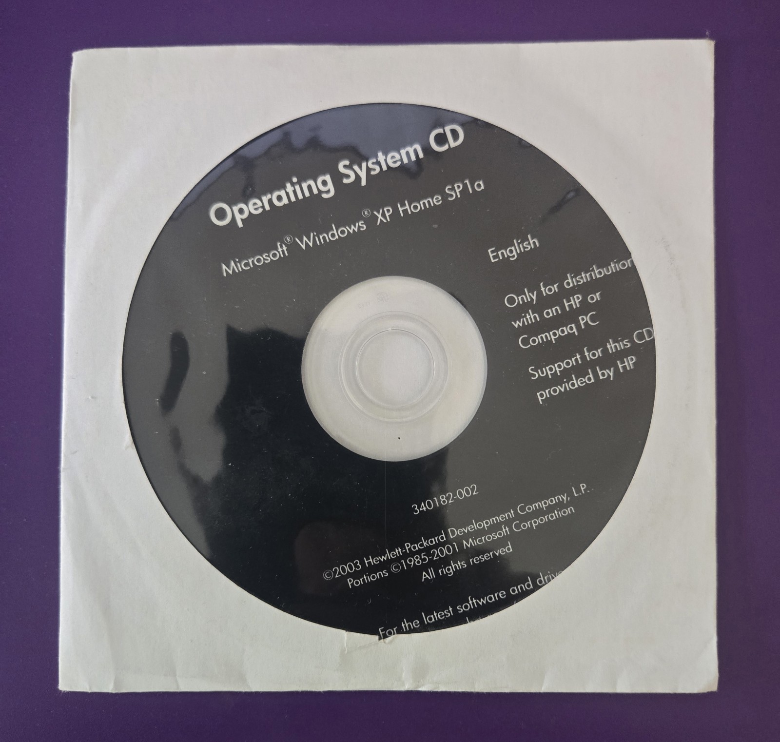 2003 HP Operating System CD Microsoft Windows XP Home SP1a USED Open Sleeve