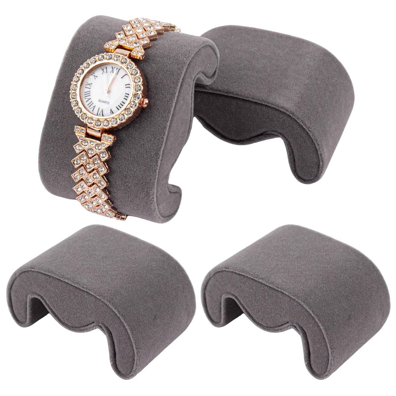 KINCHYGO, 4 Pack Watch Case Pillows M Shaped Velvet Bracelet 4 Pack, Grey