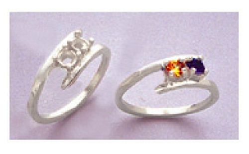 Sterling Silver Pre-Notched Mother's Ring Setting For (2) 3mm Round Gems Size 7