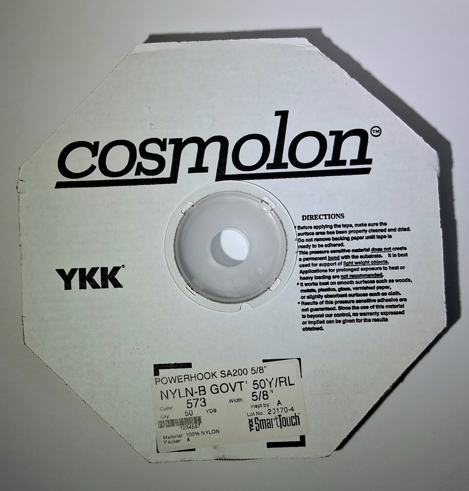 YKK Cosmolon Powerhook SA200 5/8 Inch 50 Yard Roll Nylon Adhesive Hook Tape...