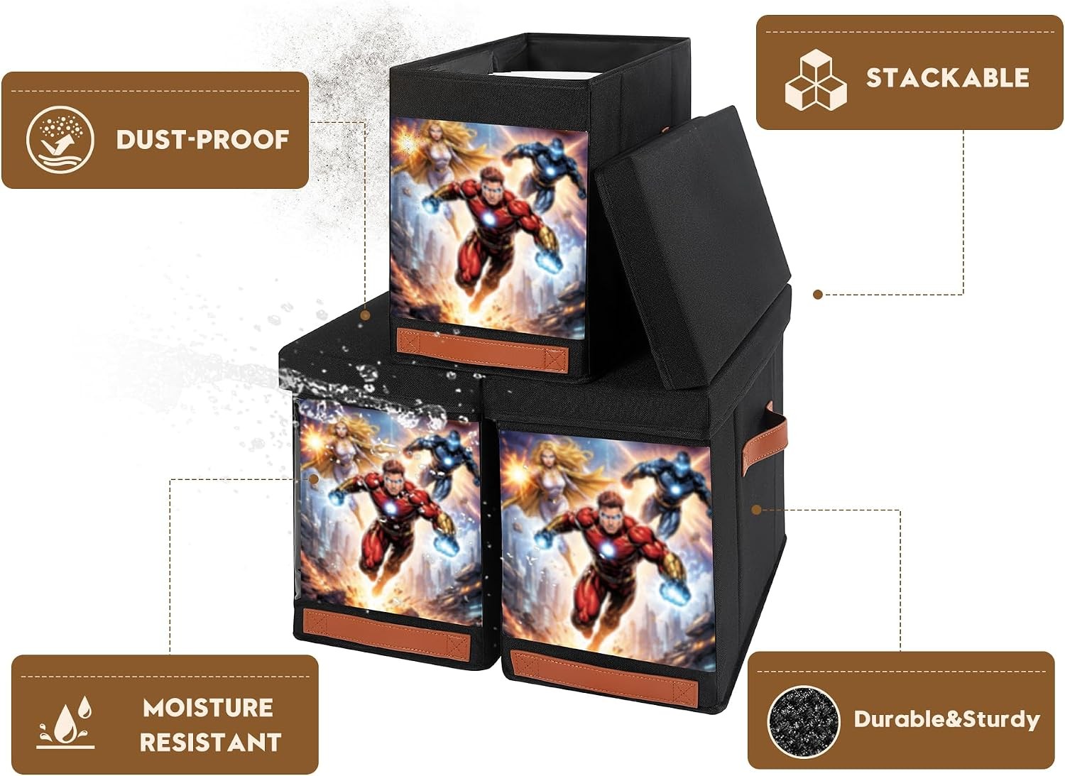 Comic Book Storage Box with Display Window, 3-Pack Collapsible Storage Case, Hol