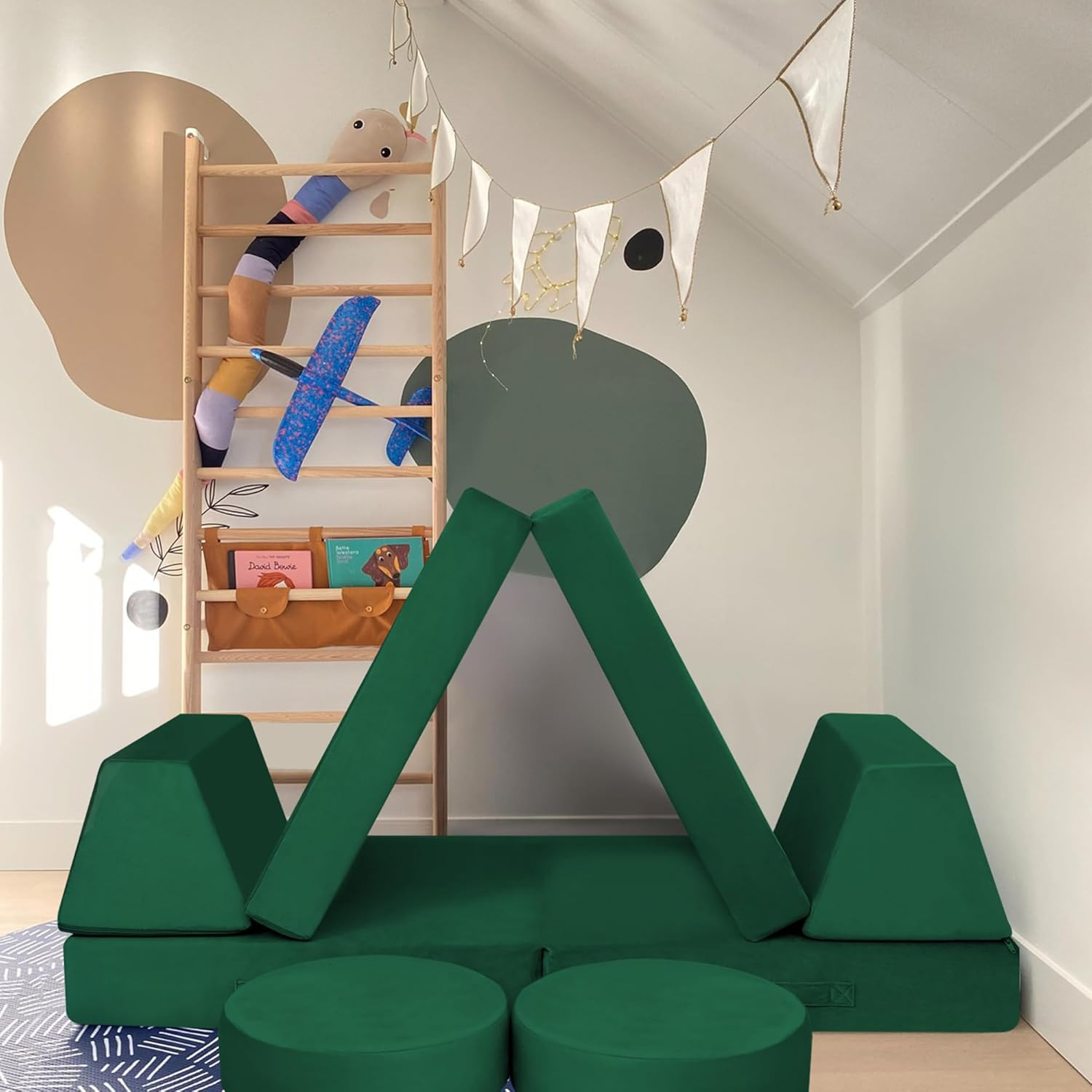 Convertible 8-Piece Kids Play Couch - Green Foam Toddler Sofa Set