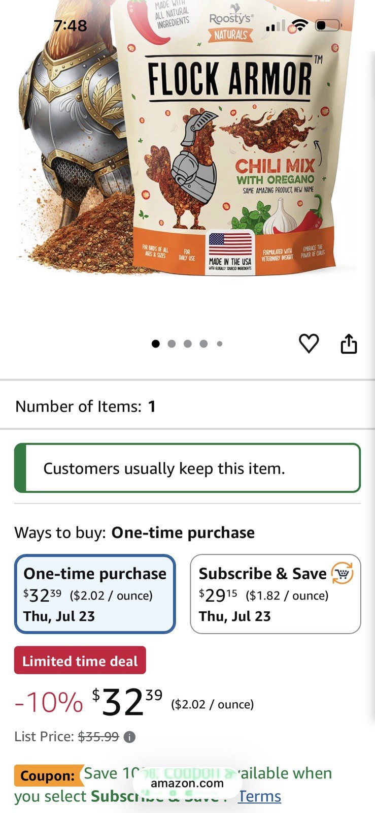Roosty's Naturals Flock Armor Chili Mix with Oregano Chicken Treats