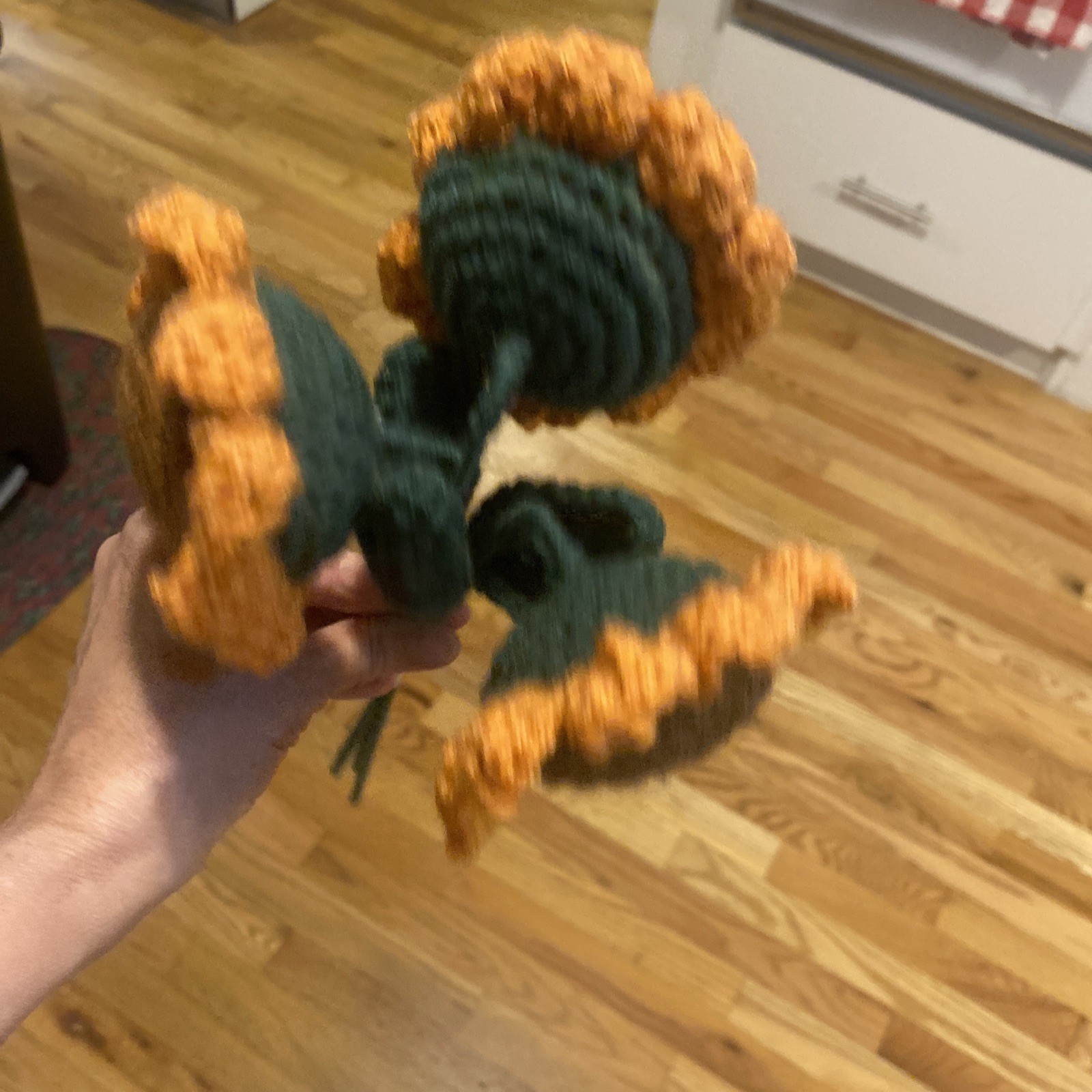 Crochet Flower Bouquet Handmade Knitted Set of 3 Orange Brown Green
