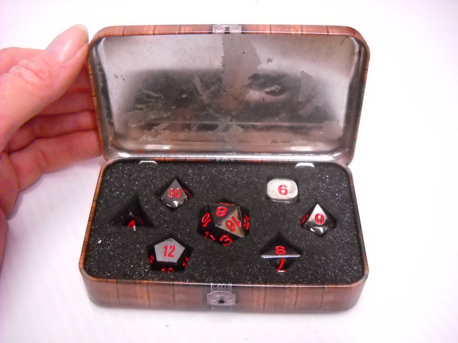 Skull Splitter Polyhedral Gaming Dice 7 Pc Set Metal Black & Red in Case D&D