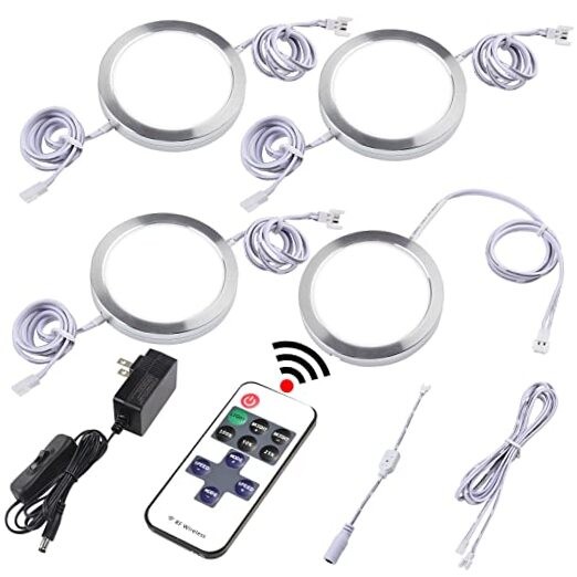 Kitchen Under Cabinet Lights Kit, 120 Volt Wired LED Puck 4 Lights, Daylight