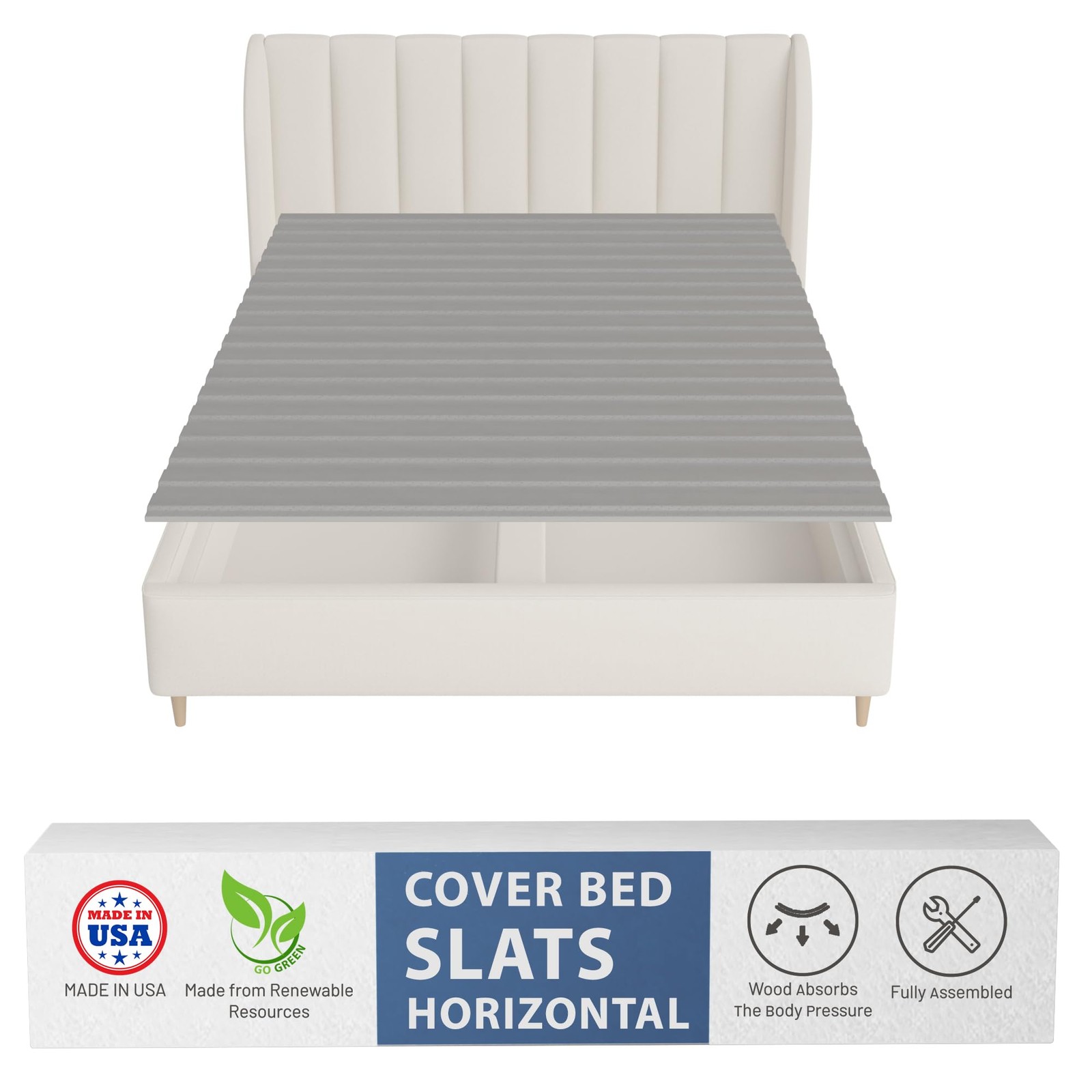 , 0.75-Inch Horizontal Wooden Bunkie Board/Bed Slats, 72" x 39", Grey