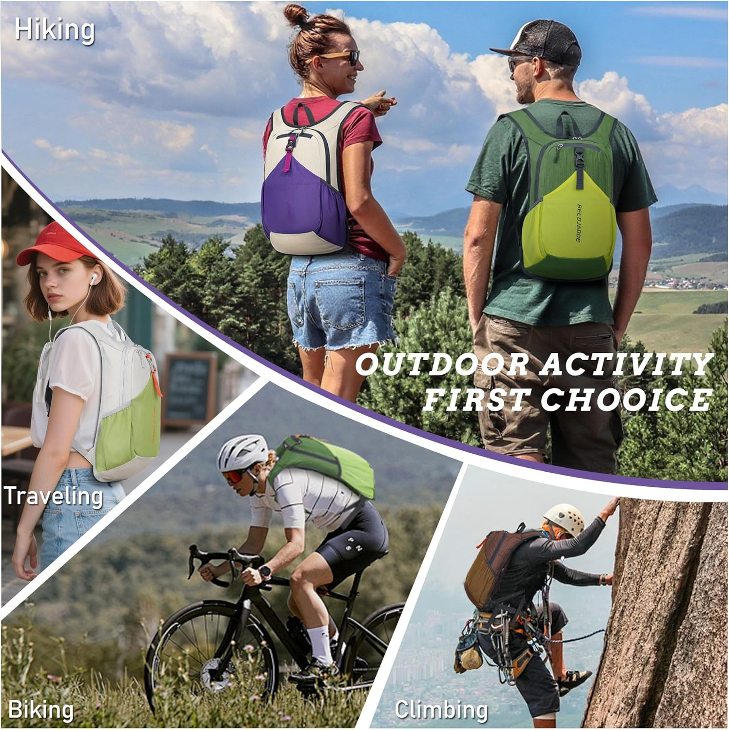 Ultralight 15L Foldable Hiking Backpack for Travel and Outdoor Activities, Beige