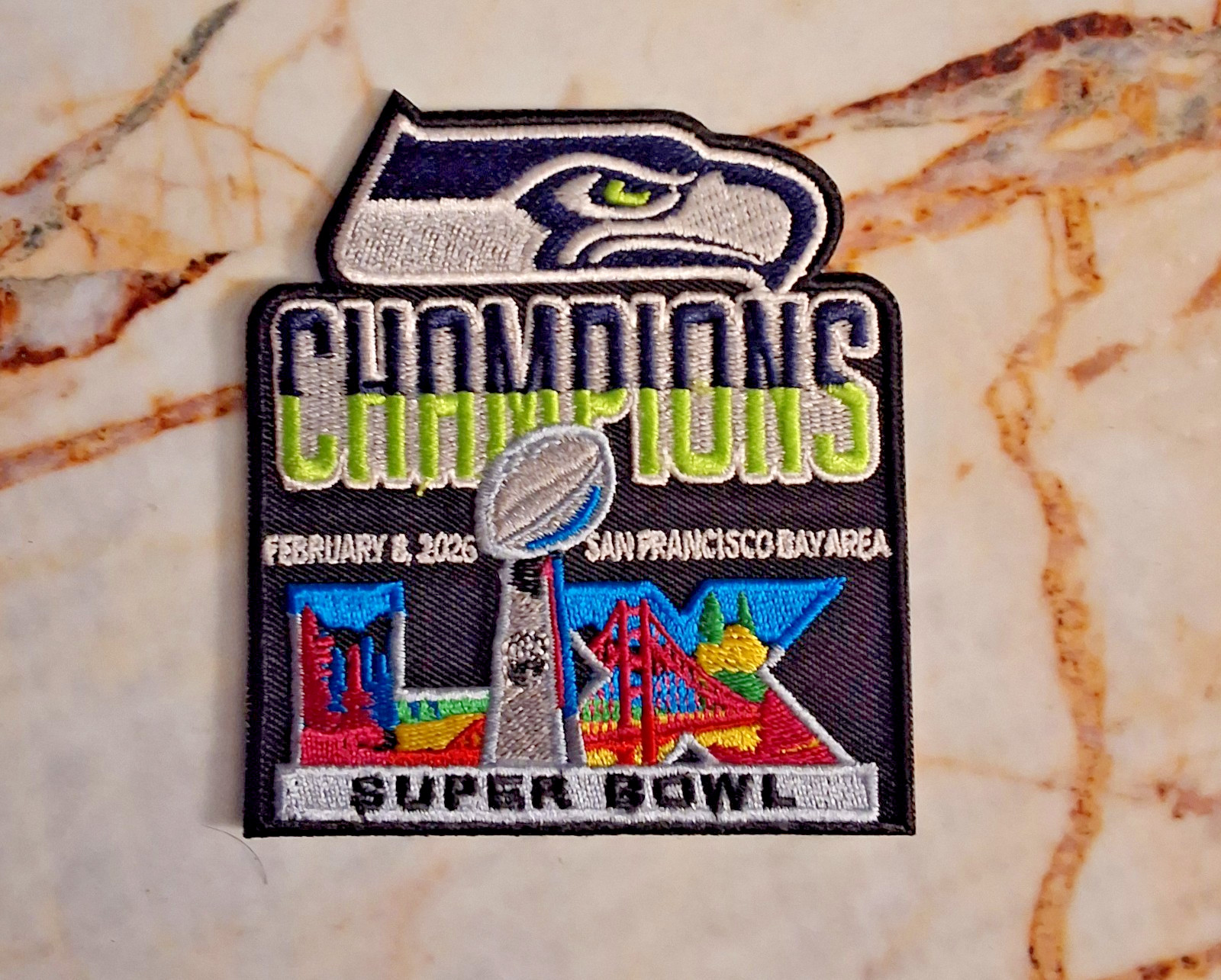 SEATTLE SEAHAWKS SUPER BOWL 60 NFL EMBROIDERED IRON ON PATCH 3"X3.25" FREE SHIP