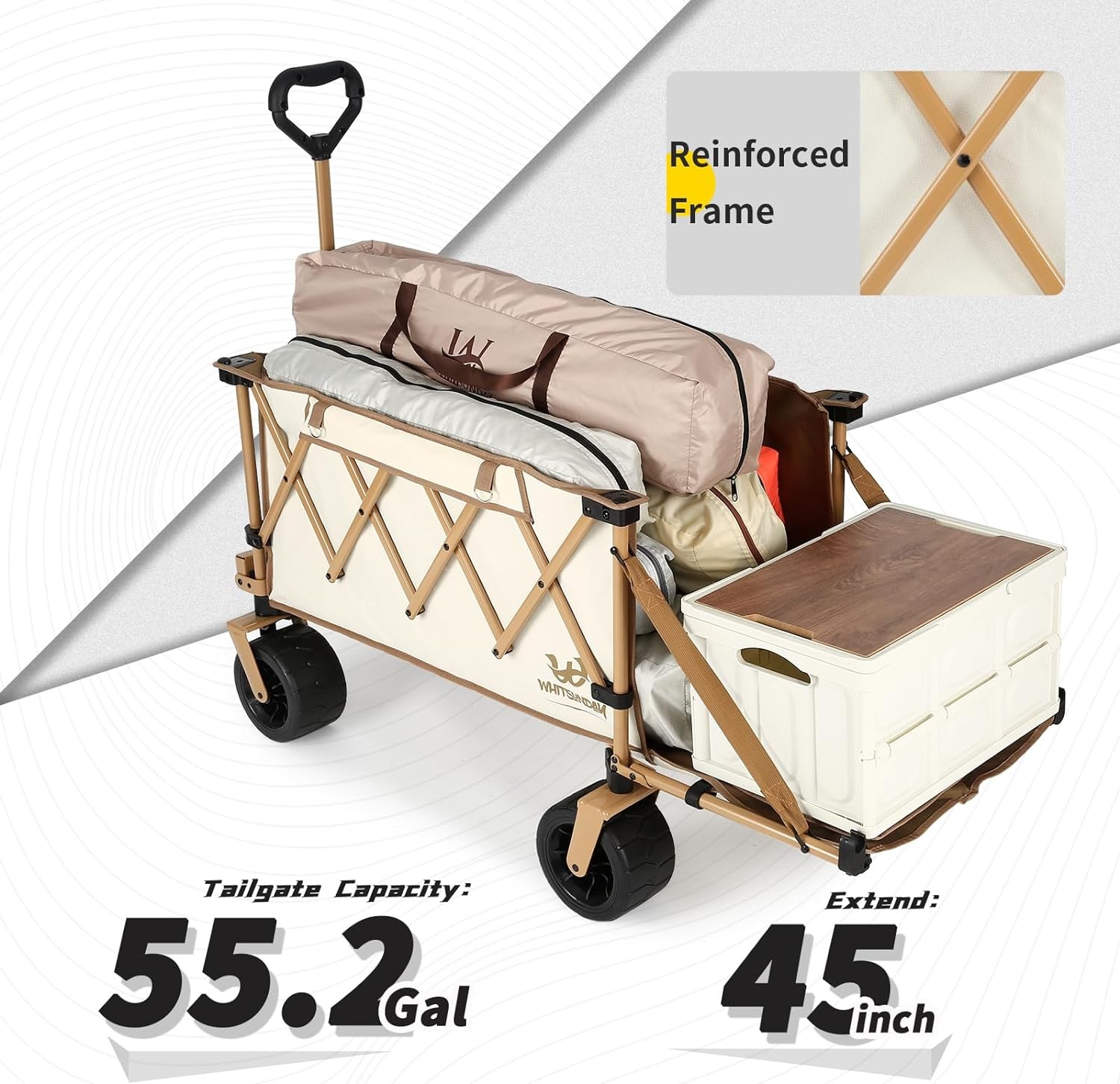 Whitsandy Foldable Trolley with Table, Heavy Duty Multipurpose, Beige