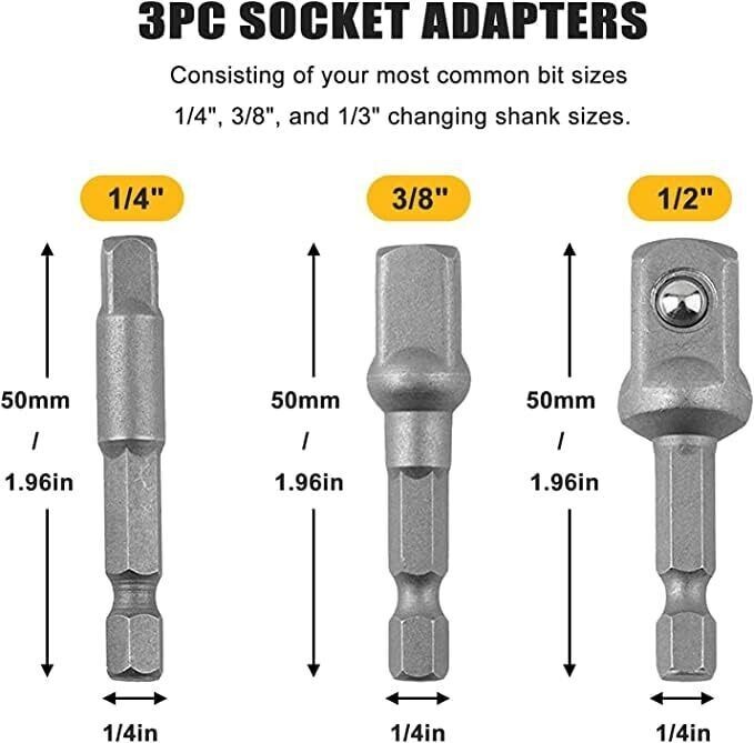 Impact Grade Socket Adapter/Extension Set Turns Power Drill Into High Speed N...