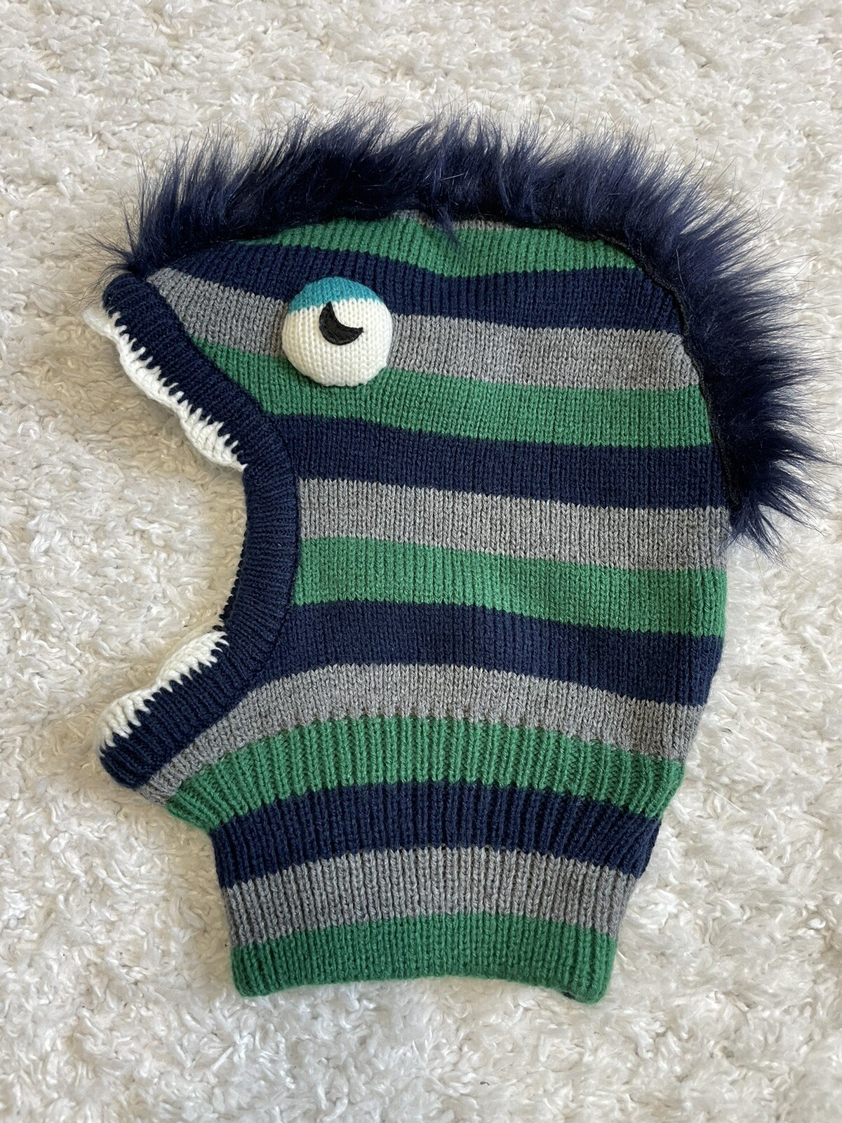Cat & Jack Boys Winter Facemask Beanie Striped Blue Green Kids One Size