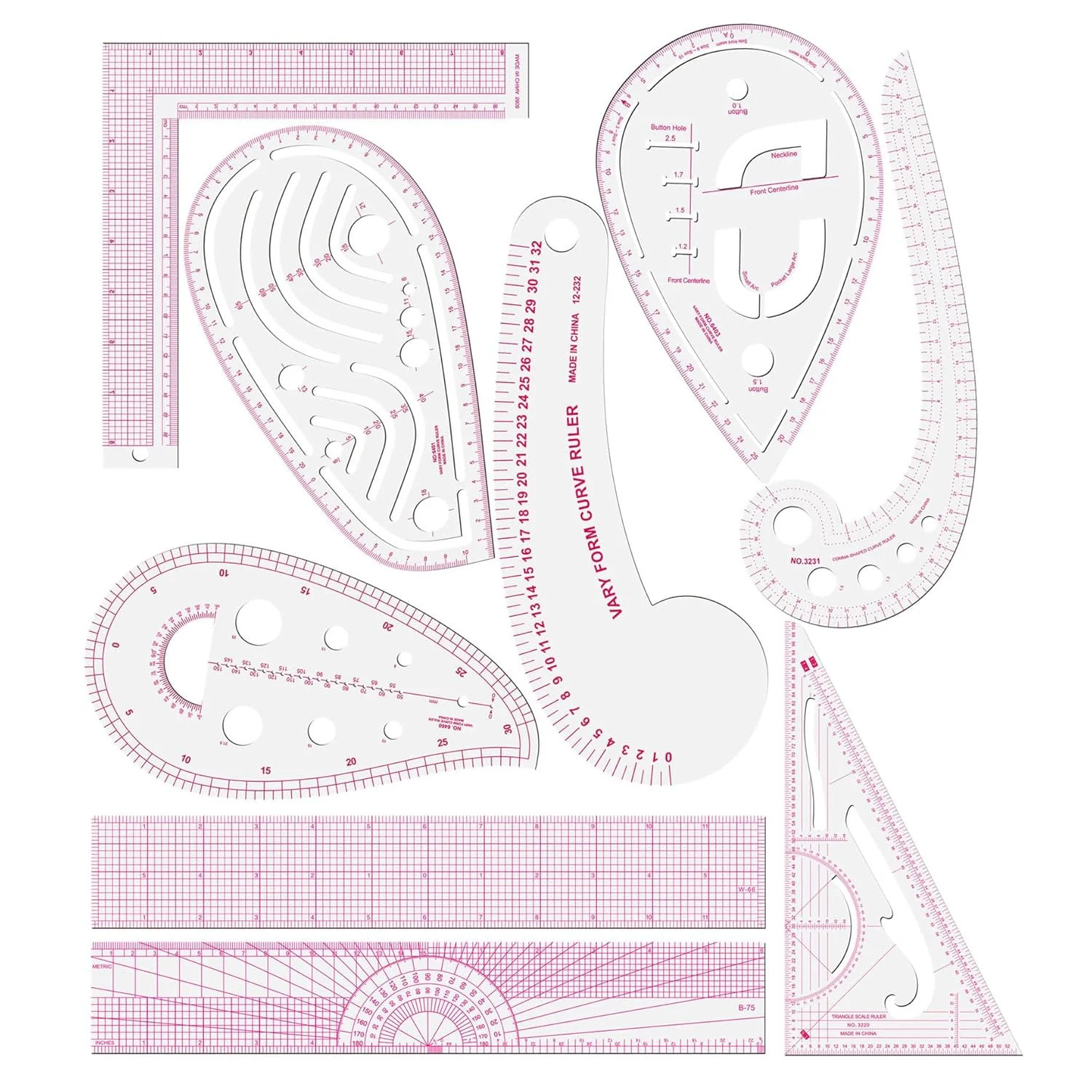 Sewing Ruler Set,Clear Metric French Curve Rulers,Professional Sewing Quilting T