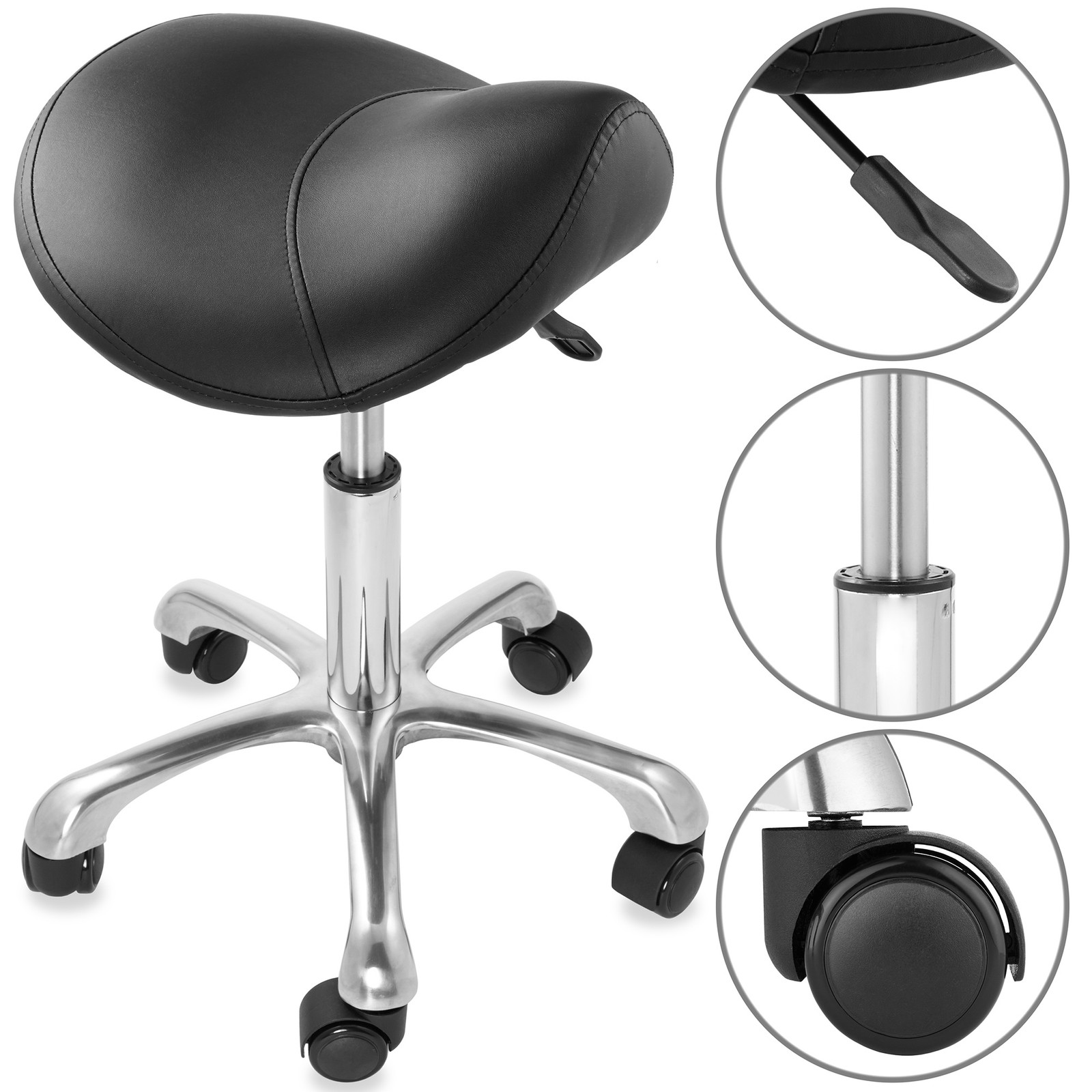 OPEN BOX - Hydraulic Adjustable Rolling Spa Saddle Stool in Black