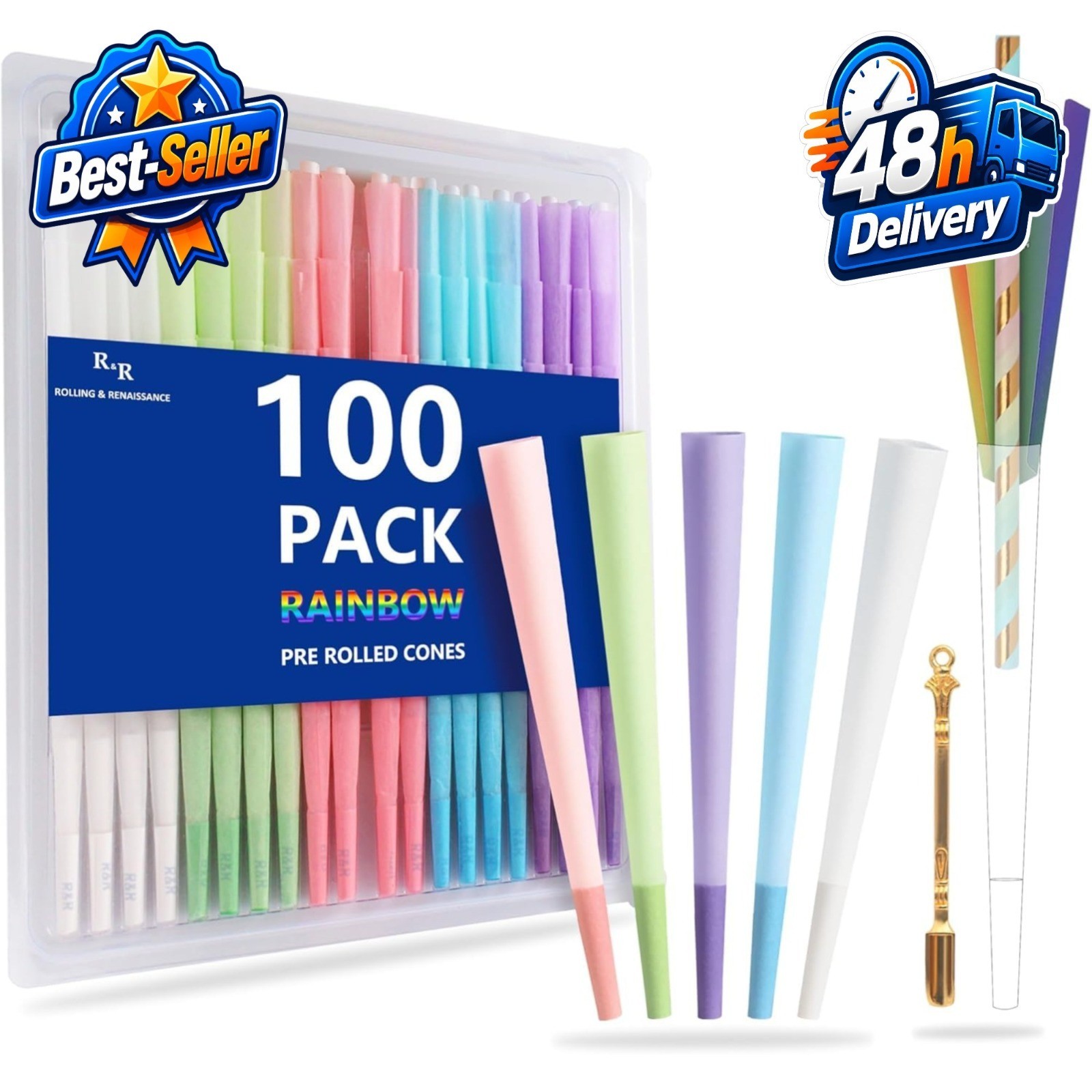 100 Pack Colorful Rolling Papers Pre Rolled Cones - King Size