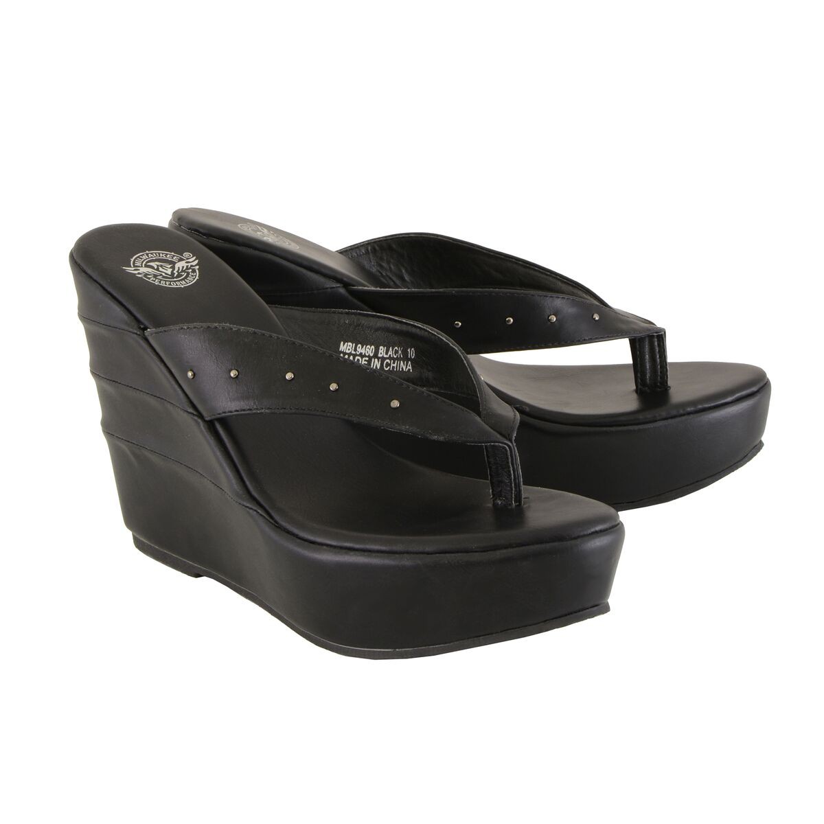 Milwaukee Leather MBL9460 Women's Black Wedge Fashion Casual Sandals with